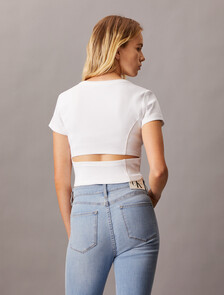 羅紋針織露背短上衣, Bright White, hi-res