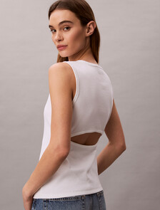 Monogram 標籤鏤空背心, Bright White, hi-res