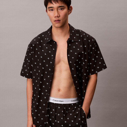 府綢棉睡裝襯衫 DIAMOND LOGO BLACK