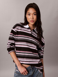 厚實平紋針織條紋寬版 Polo 衫, Onea Stripe Black, hi-res