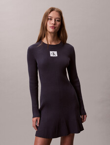 棉質針織長袖迷你連身裙, Inkwell, hi-res