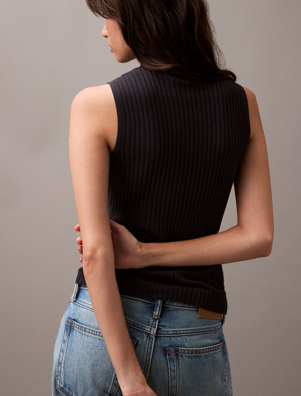 Silk Cashmere Mock Neck Tank Top, Vulcan, hi-res