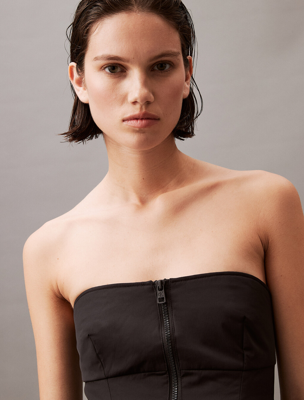 Padded Zip Bustier Top, Ck Black, hi-res