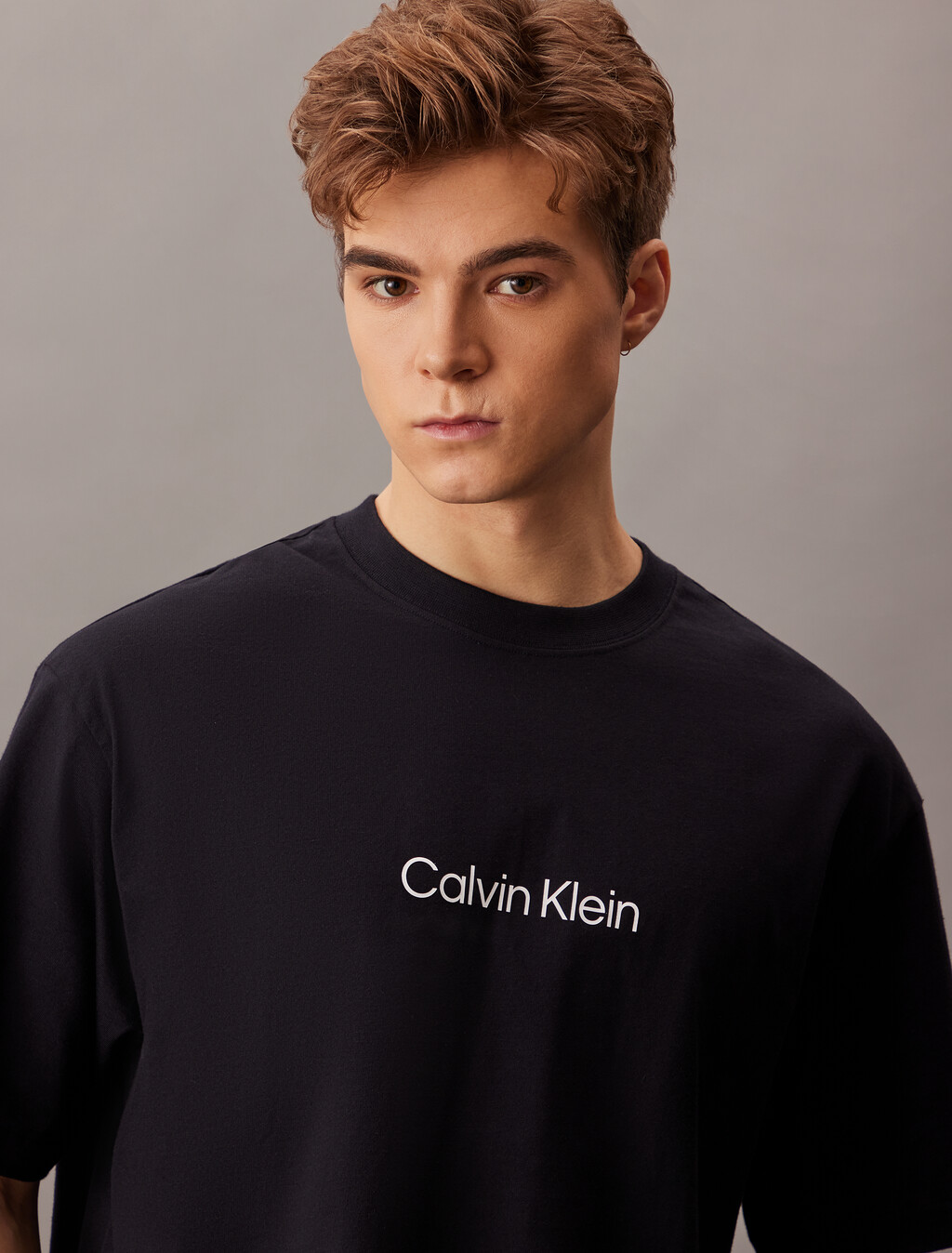 Calvin Logo Crew Neck Tee, Black Beauty, hi-res