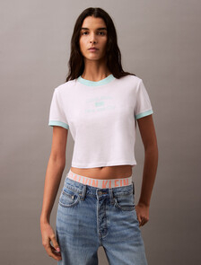 Cropped Logo Ringer T-shirt, Brilliant White_Blue Light, hi-res