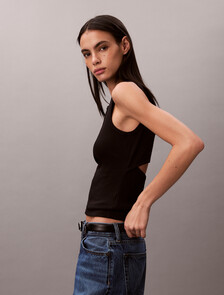 Monogram 標籤鏤空背心, Black, hi-res