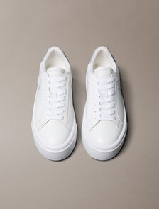 Sienna - Leather Logo Platform Trainers, Bright White/Silver, hi-res