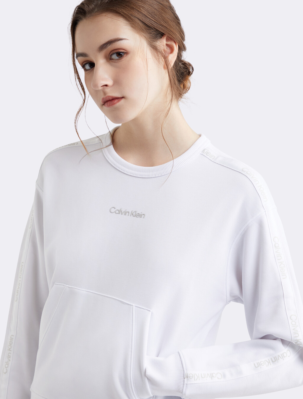 Cropped French Terry Sweatshirt, BRILLIANT WHITE, hi-res