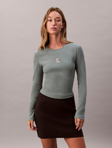 Monogram 標誌長袖貼身 T 裇, Autumn Green, hi-res