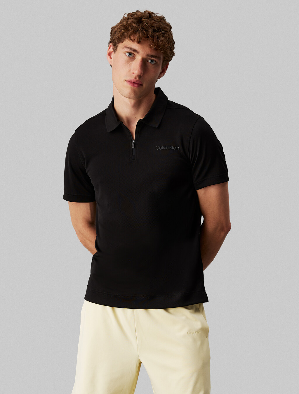 基本款拉鍊 Polo 衫, Black, hi-res