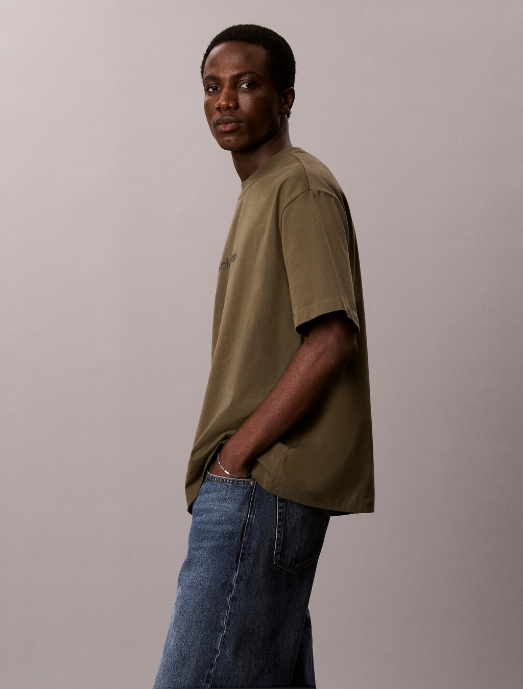 Calvin Logo Crew Neck Tee, Olive Night, hi-res