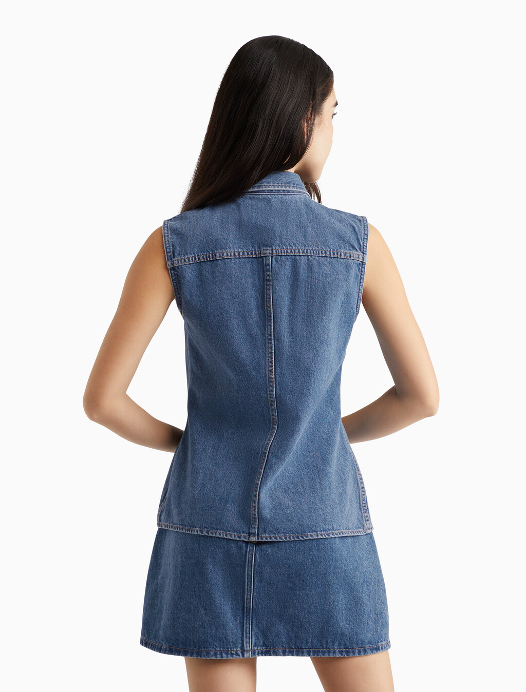 Sleeveless Denim Shirt, 051B STONE MID, hi-res