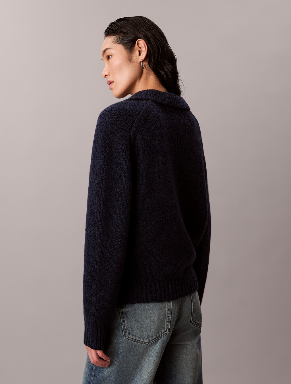 Merino Wool Boucle Polo Sweater, Dark Sapphire, hi-res