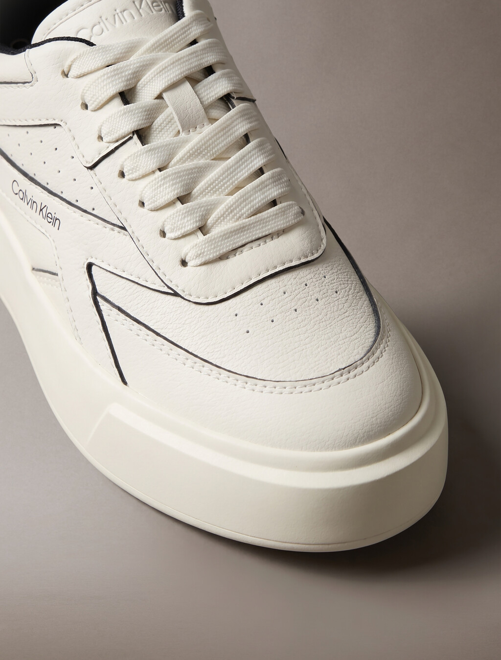 Leather Signature Trainers, Marshmallow/Black, hi-res