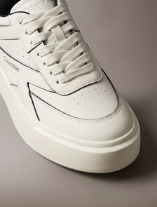 Leather Signature Trainers, Marshmallow/Black, hi-res