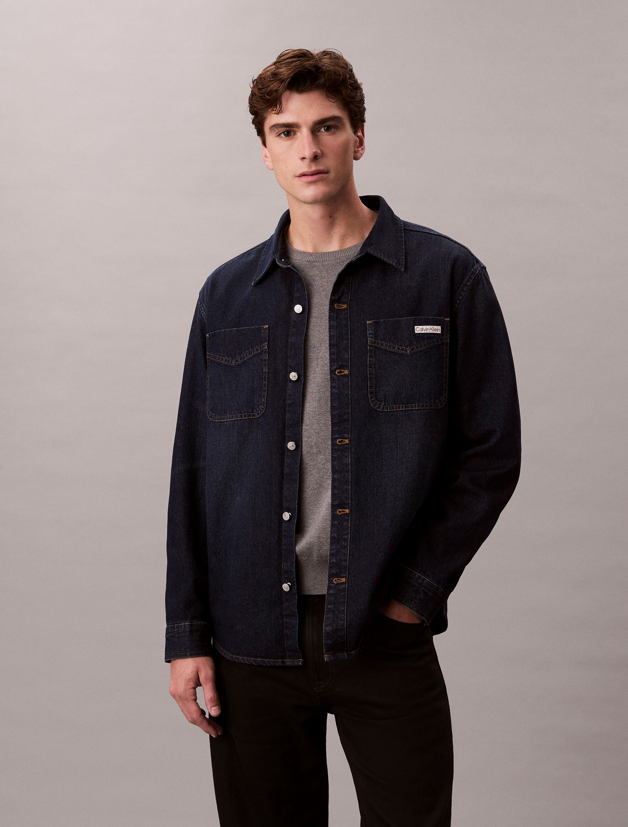 ジャケット・アウター Emblem Logo Denim Shirt 90's Denim Shirt Jacket | blue | Calvin Klein Taiwan