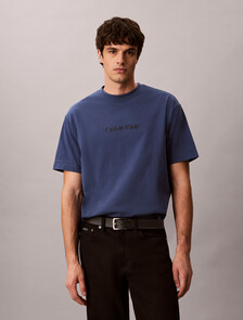 Calvin Logo Crew Neck Tee, Dark Denim, hi-res