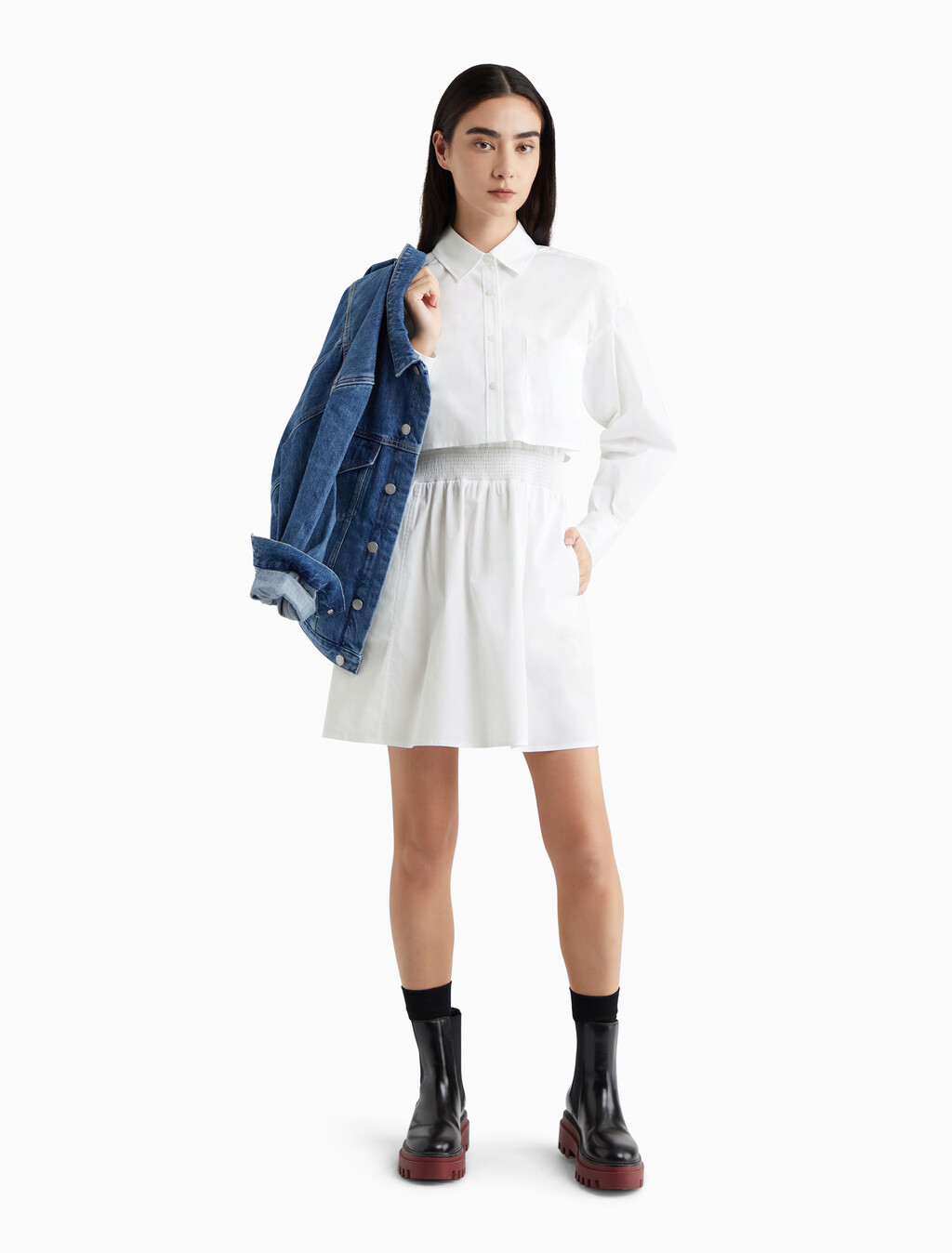 Modern Metals Shirt Dress with Logo Charm, Bright White, hi-res