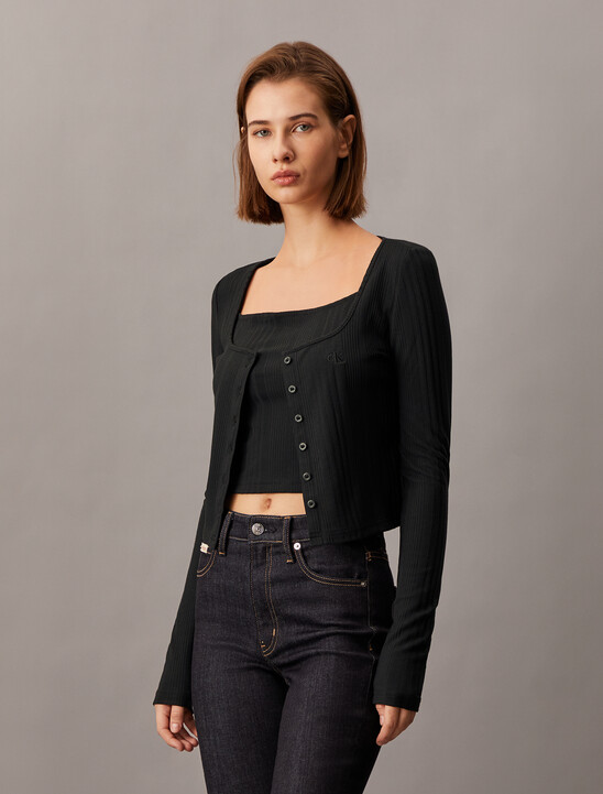 2 in 1 Rib Knit Slim Cardigan