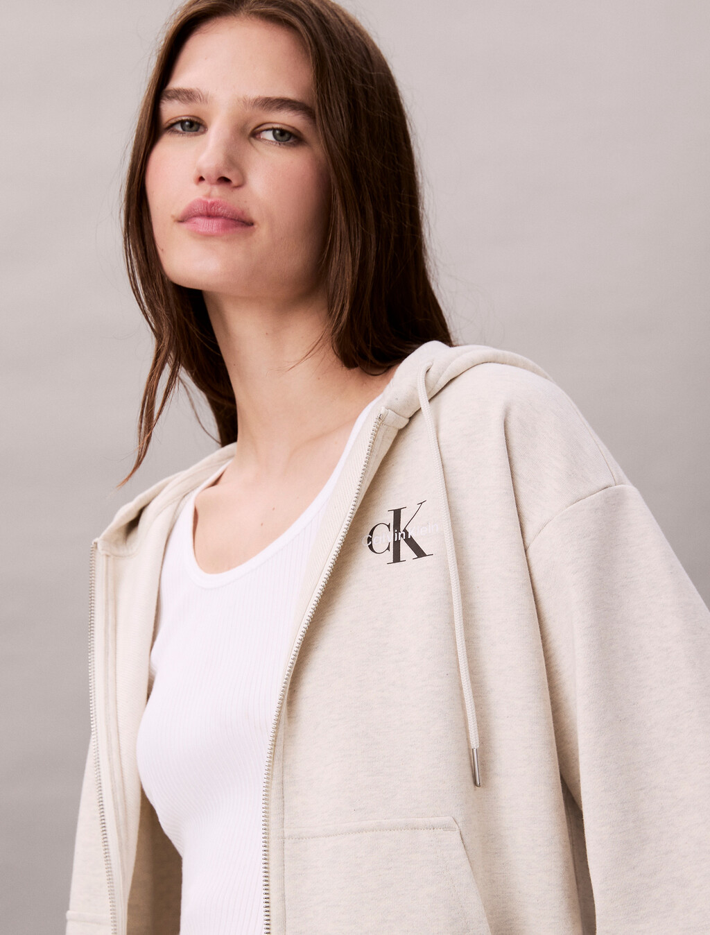 Monogram 棉質毛圈布連帽外套, Vanilla Heather, hi-res