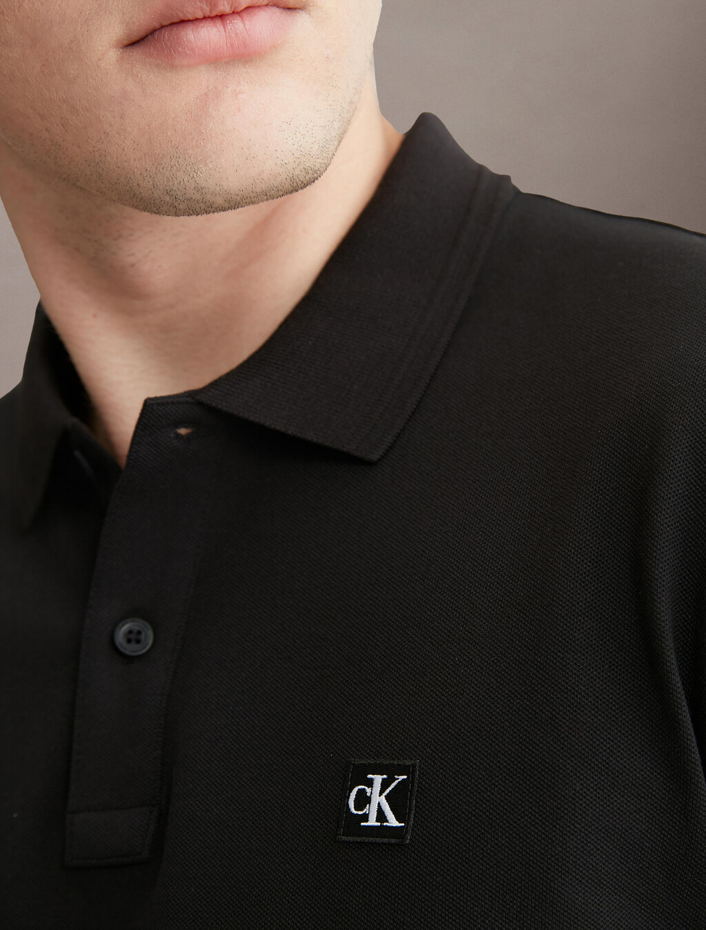 Ck Badge Slim Smooth Cotton Polo, Ck Black, hi-res