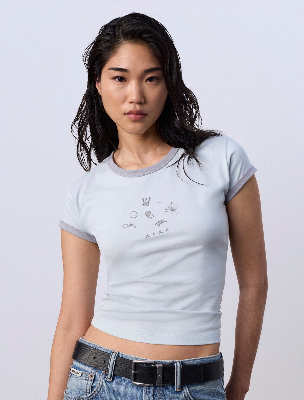 Jung Kook for Calvin Klein Icons Graphic Ringer Baby Tee, Pale Horizon, hi-res