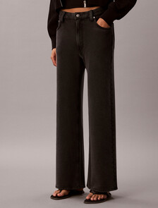 Cotton Terry Wide Leg Trousers, Black, hi-res