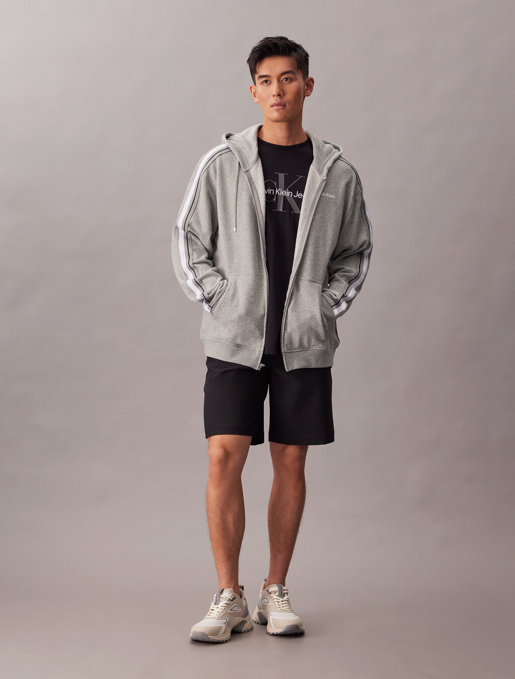 棉質混紡毛圈布連帽外套, Medium Grey Heather, hi-res