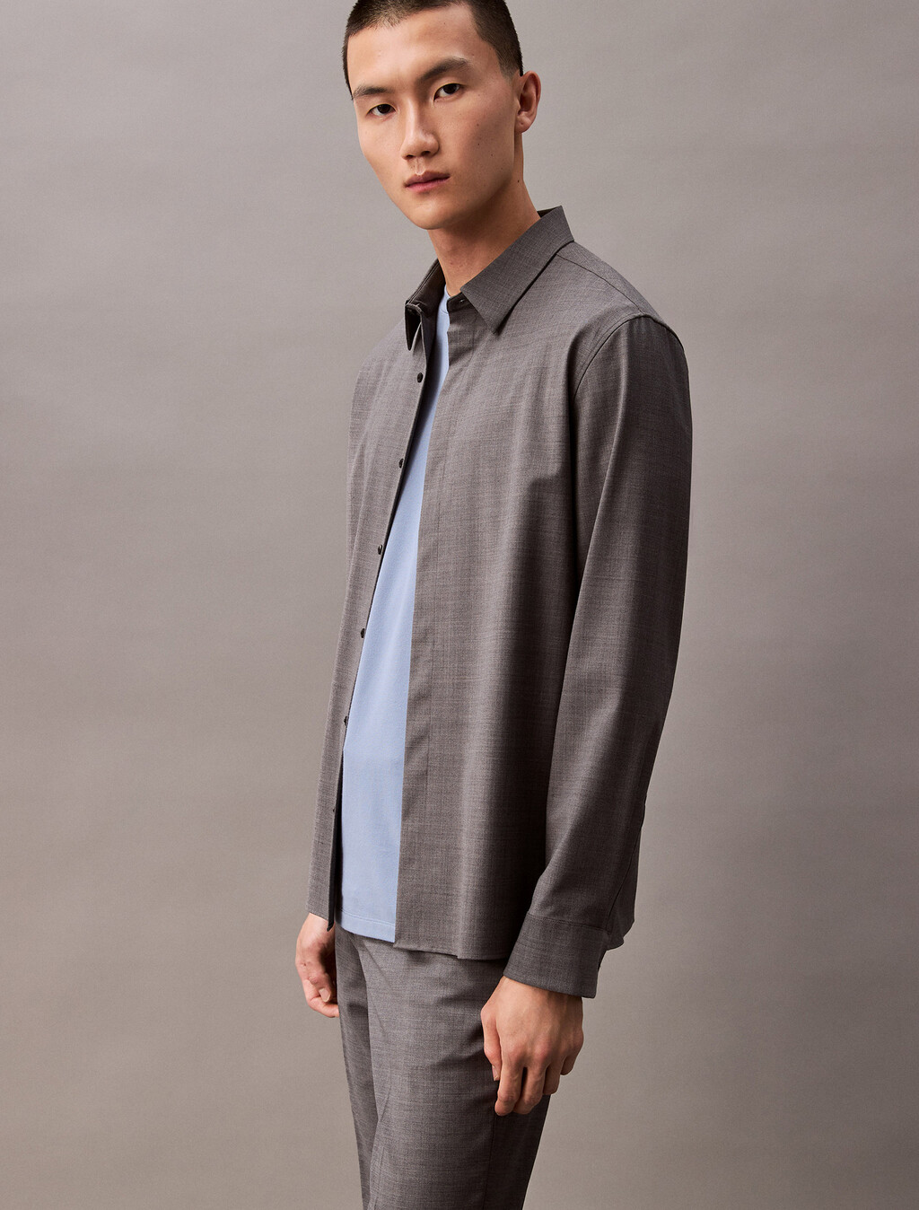 Refined Virgin Wool Slim Trouser, Grey Heather, hi-res