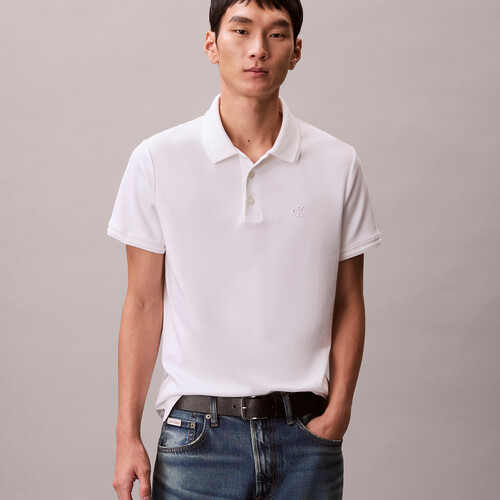 奢華飾邊修身 Polo 衫 Bright White
