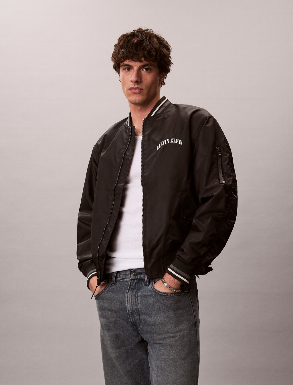 Varsity Logo Bomber Jacket, Black, hi-res