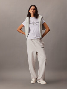 棉質毛圈直筒運動褲, Chalk, hi-res