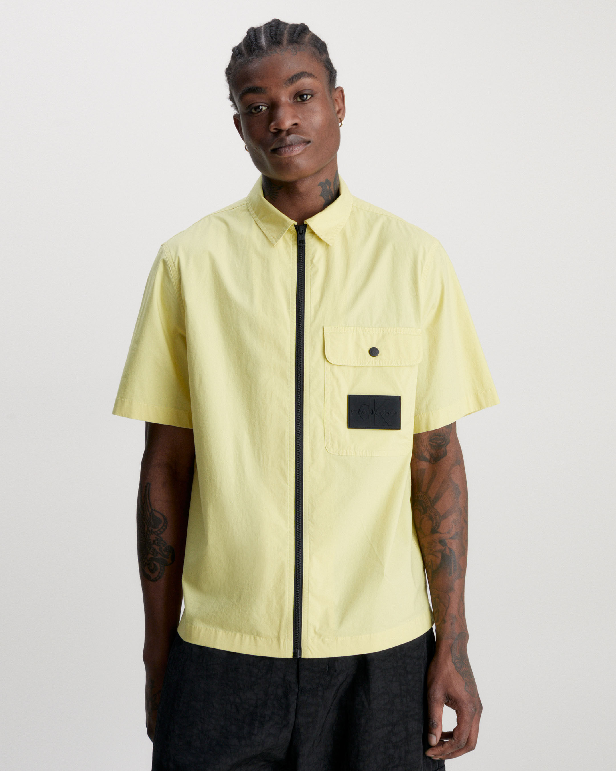 Short Sleeve Zip Up Shirt yellow Calvin Klein Taiwan
