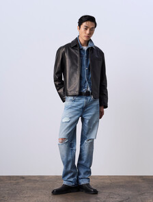 Jung Kook for Calvin Klein 皮革賽車外套, Black, hi-res