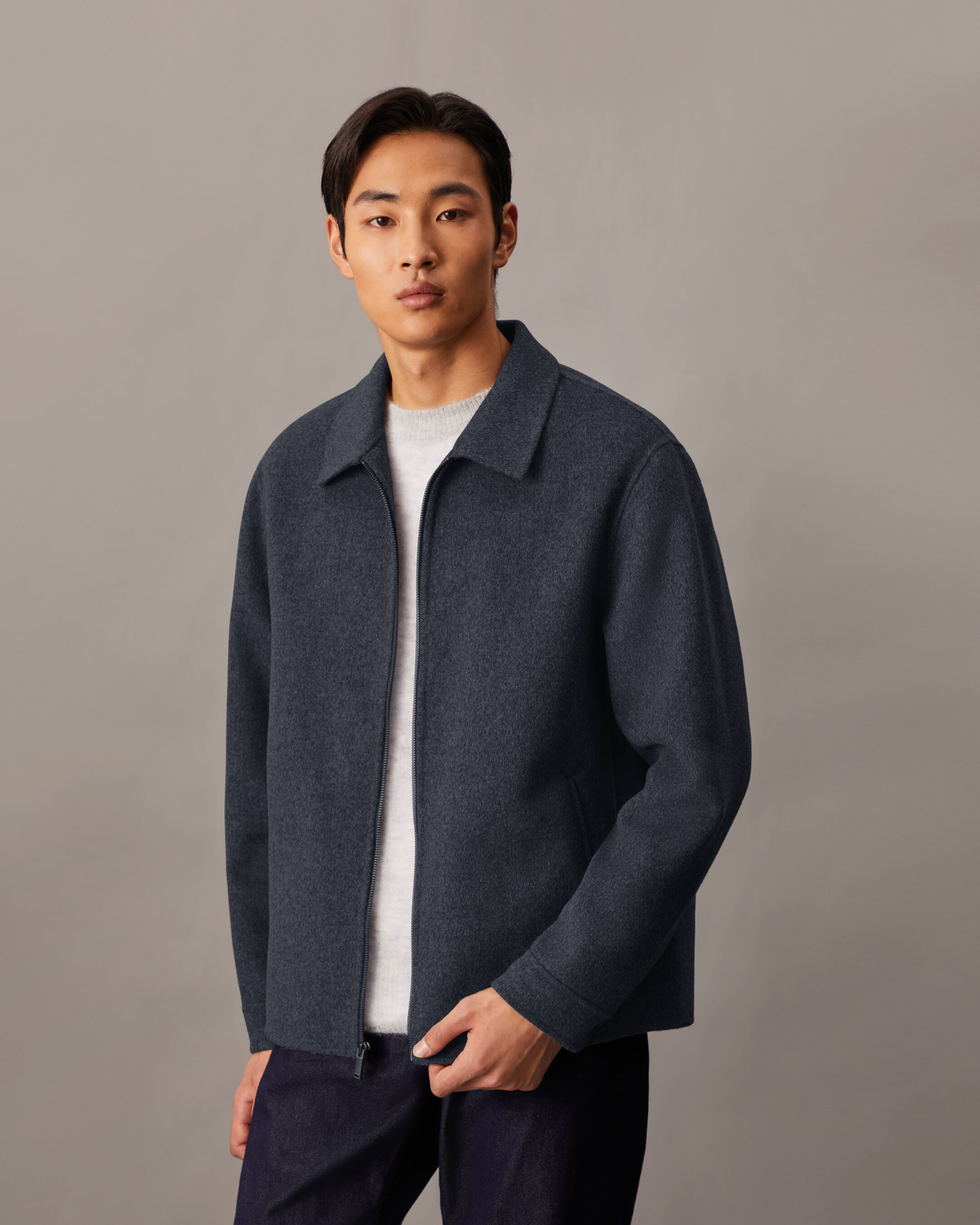 Mélange Wool Blend Short Full Zip Jacket | blue | Calvin
