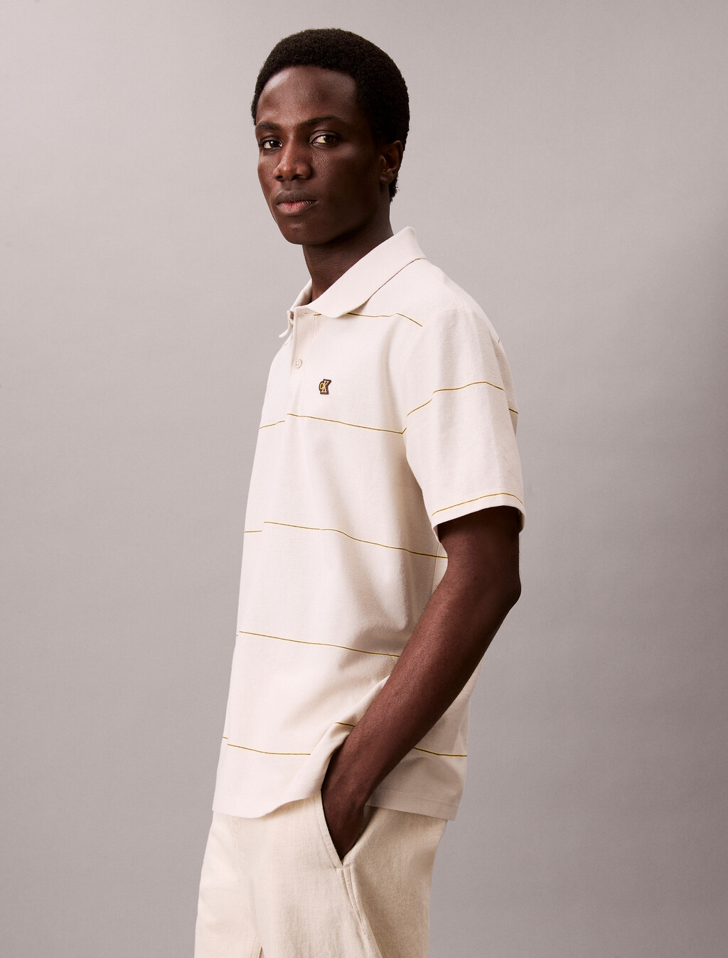 Textured Stripe Easy Polo Shirt, Moonstruck, hi-res