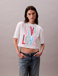 Pride Viva Love 印花圖案寬鬆短版 T 恤, Bright White, hi-res