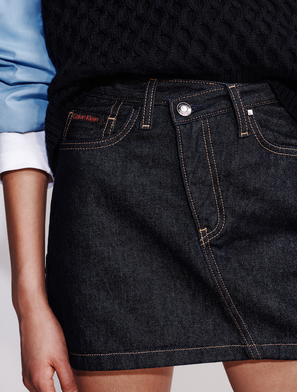 Denim Asymmetric Waist Mini Skirt, Rinse Denim, hi-res
