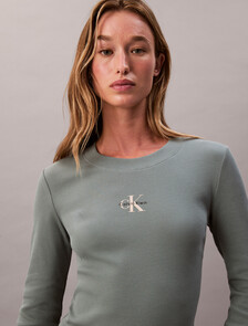 Monogram 標誌長袖貼身 T 裇, Autumn Green, hi-res