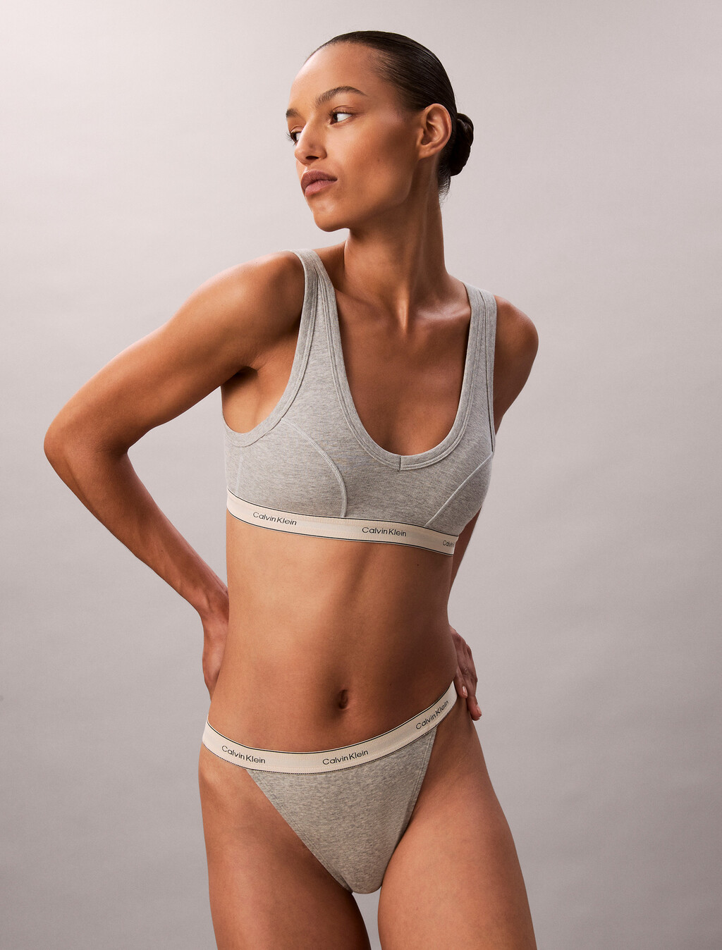 Lightly Lined Triangle Bralette - Heritage Cotton Stretch, Grey Heather, hi-res