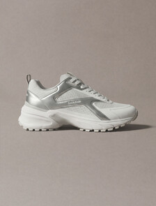 Knit and Metallic Runner Trainers, Bright White/Silver/Light Grey, hi-res