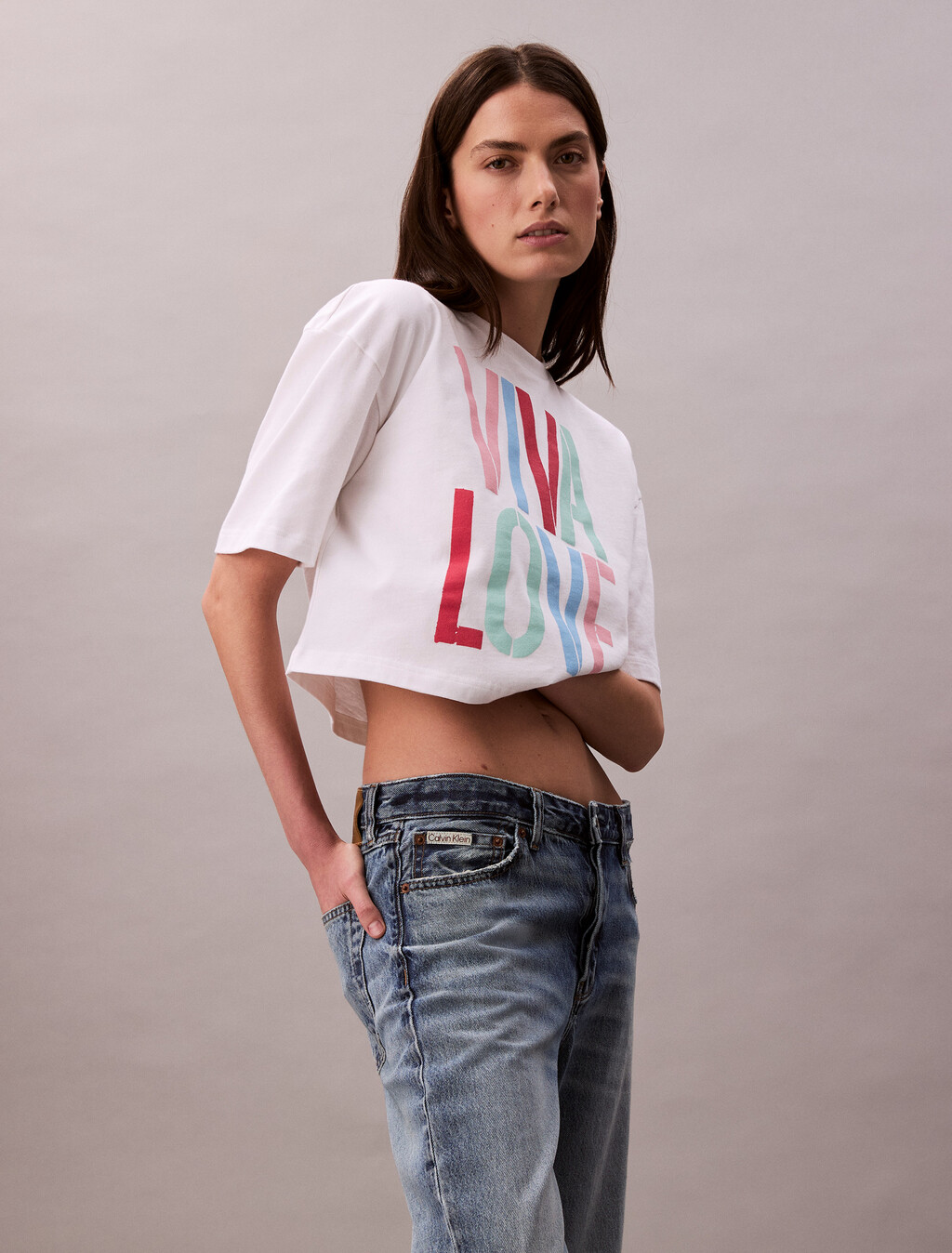 Pride Viva Love 印花圖案寬鬆短版 T 恤, Bright White, hi-res