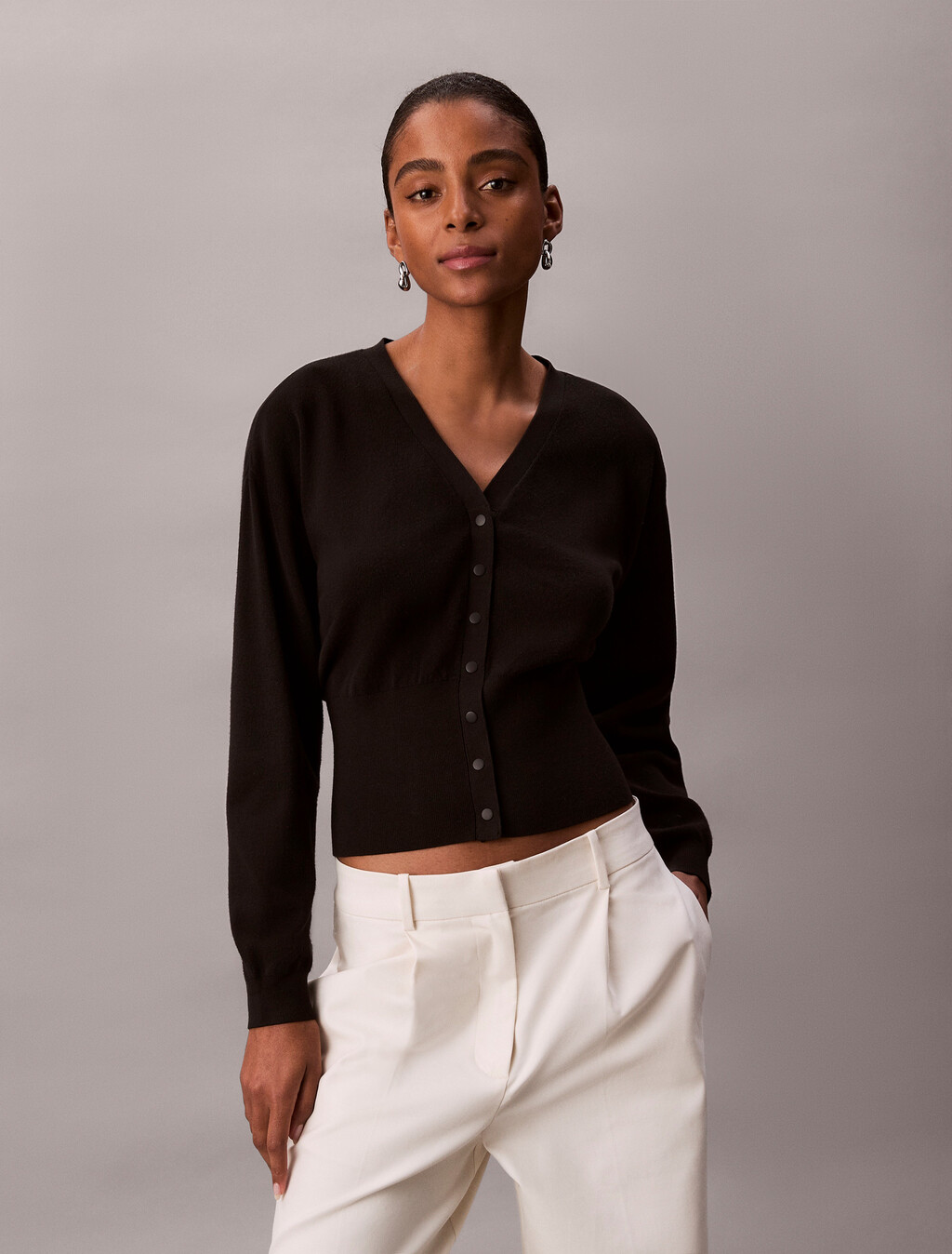 Half Milano Cardigan, Black, hi-res