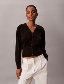 Half Milano Cardigan, Black, hi-res