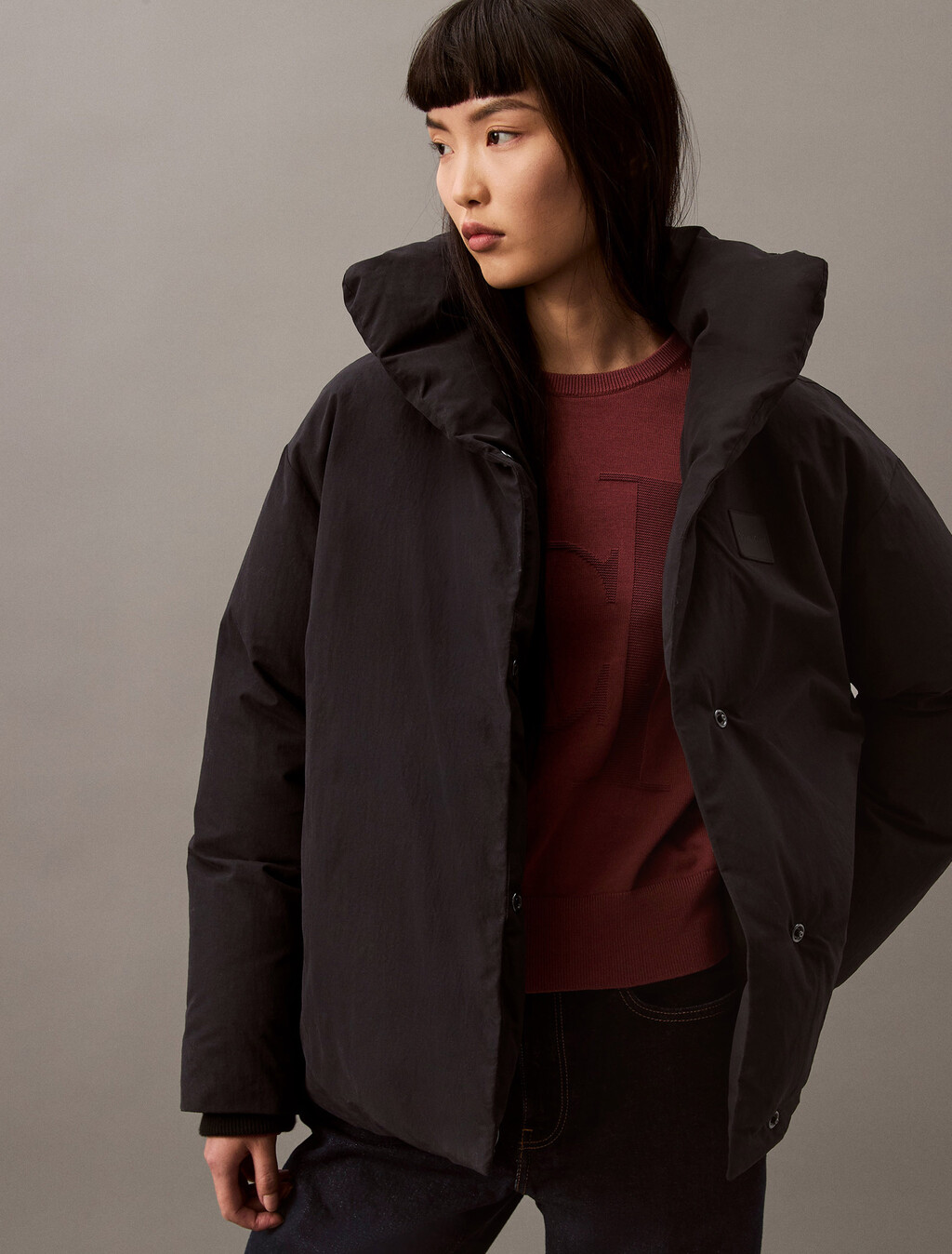 Heavyweight Cropped Puffer Coat, Black Beauty, hi-res
