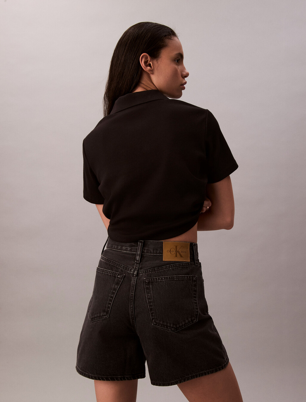 High Rise A-Line Denim Shorts, CK ESSENTIAL BLACK, hi-res