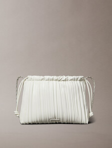 Drawstring Plisse Crossbody Bag, Lily White, hi-res
