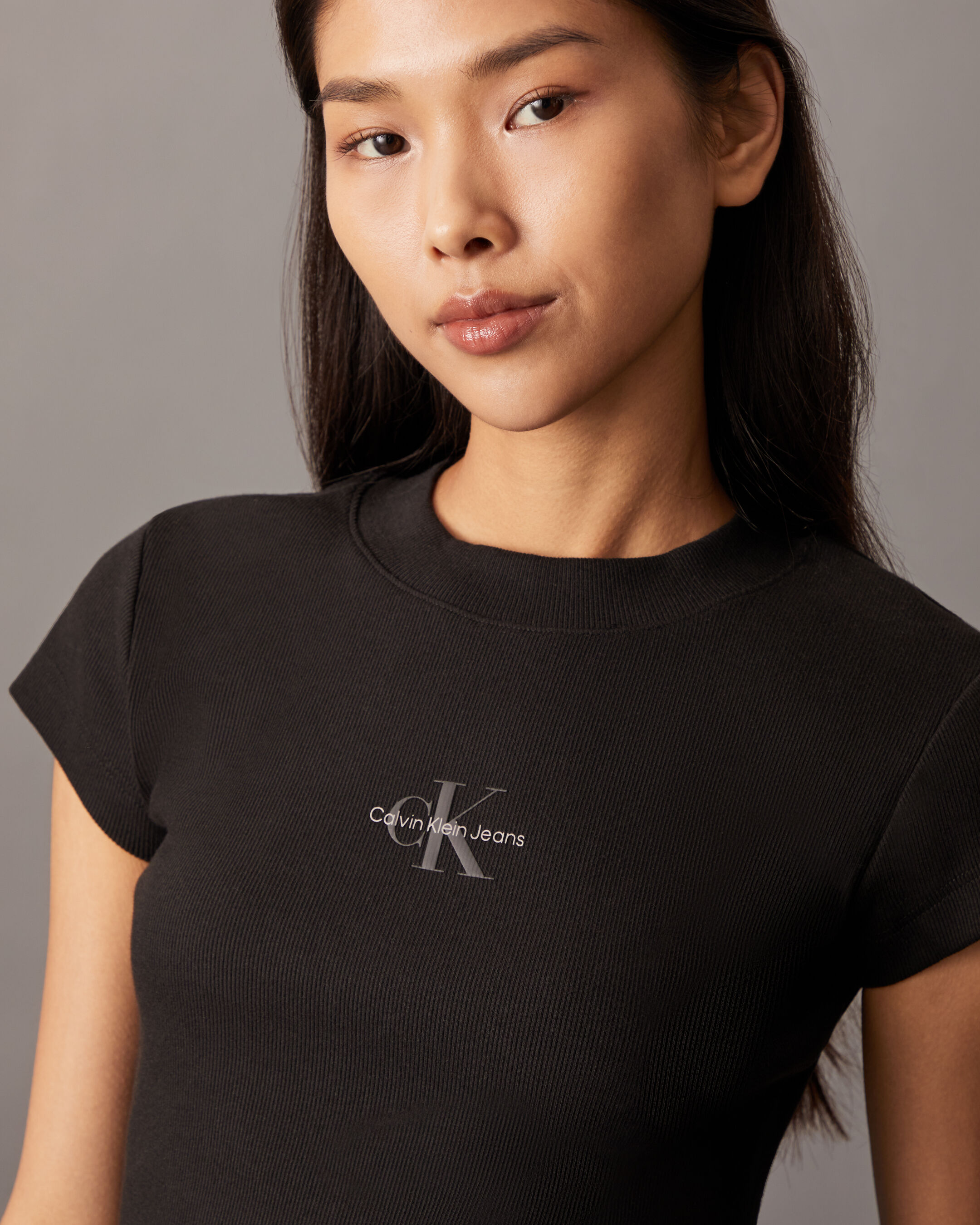 Monogram Baby Fit Rib Knit Tee | grey | Calvin Klein Taiwan