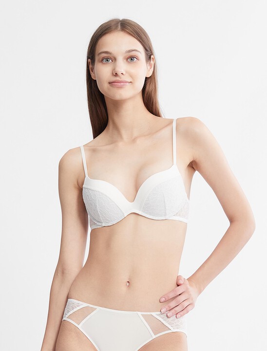 Ck Black Graphic Lace Push Up Plunge Bra