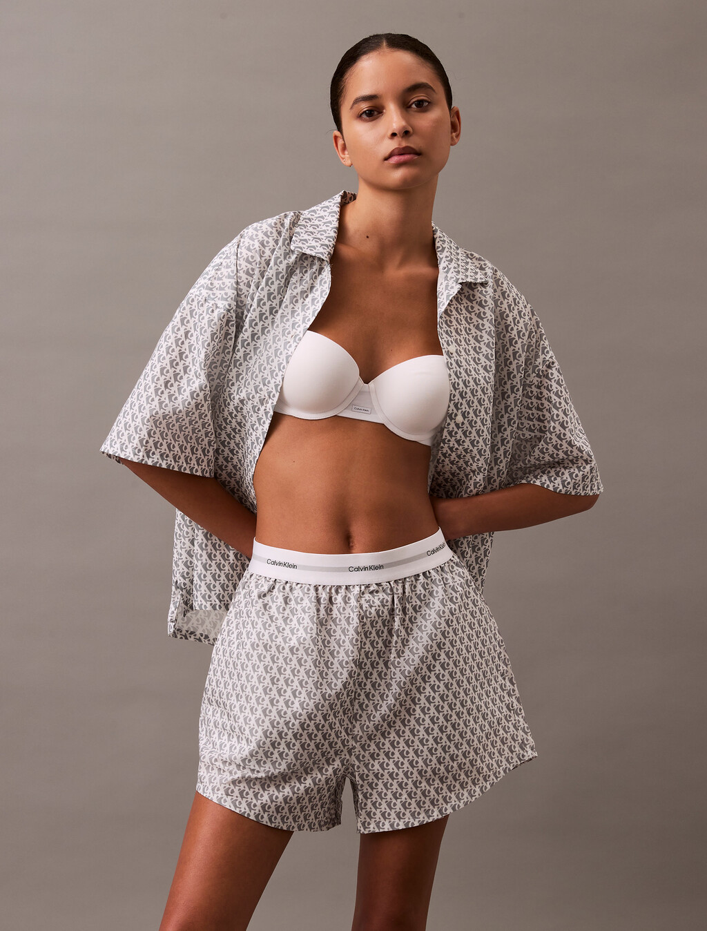 Logo Waistband Poplin Short, 18688 PLUSH MONOGRAM_6.98IN+ASH, hi-res